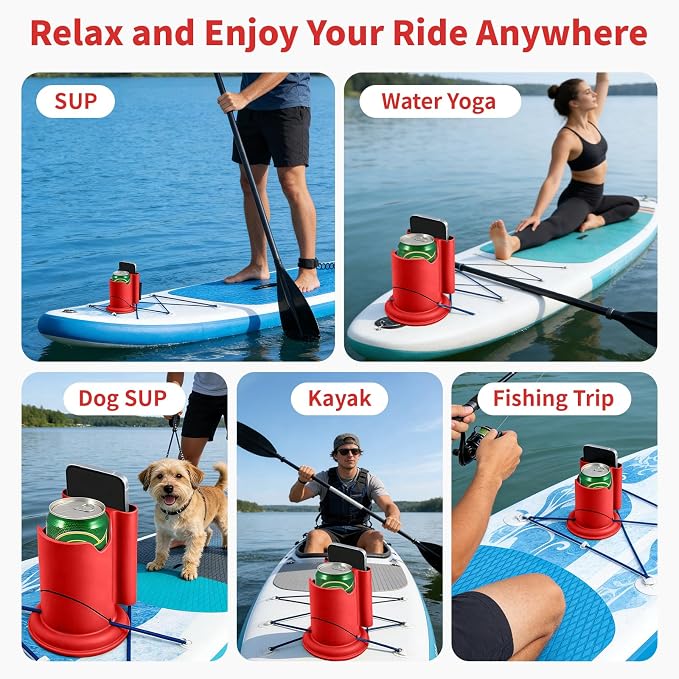 Premium 2-in-1 Paddle Board Cup Holder, Non-Slip Kayak Drink and Phone Holder with Secure Lock System, Universal Cup Holder for SUP, Boat, Surfboard, Canoes, Paddleboard Accessories (Orange)