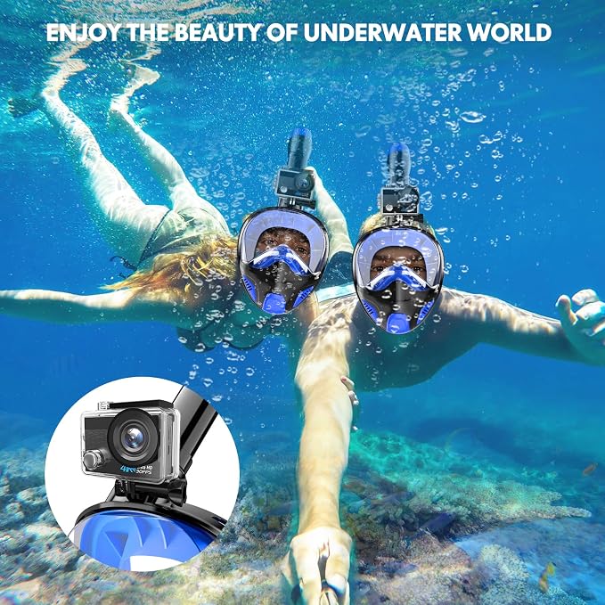 Full Face Snorkel Mask for Adults Teen, Snorkeling Gear with Detachable Camera Mount, Panoramic 180Β° View, Anti-Fog Anti-Leak Snorkling Set for Man and Women