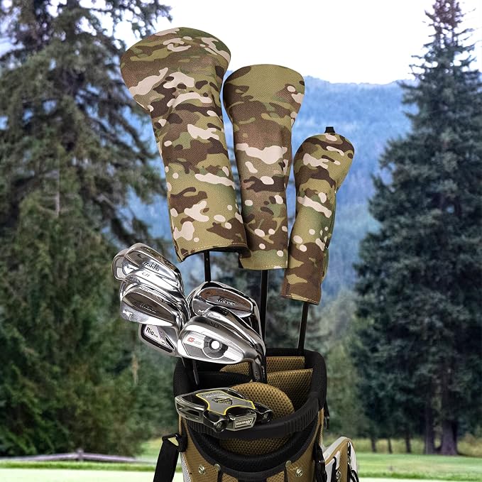 3 Pack Camouflage Golf Club Head Covers for Driver, Fairway Woods and Hybrid with Rotatable Number Tag