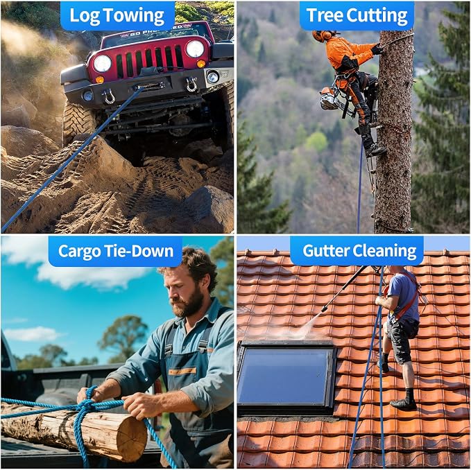 100Ft 1/2 Inch Heavy Duty Climbing Rope - for Tree Swing, Pulling, Outdoor & Gym Use (Blue)