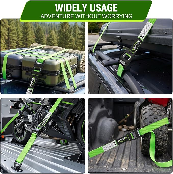 Lashing Straps Cam Buckle Tie Down Straps 1,320lb Max Break Strength, (4PK) 1in x 15ft Cam Buckle Pull Straps Roof Rack Straps for Kayak, Cargo Carriers, Cooler, Canoes