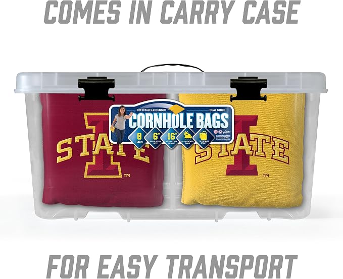 YouTheFan Officially-Licensed NCAA Set of 8 Cornhole Bags - All Weather Dual Sided Slide & Stop - Regulation Size with Carry case