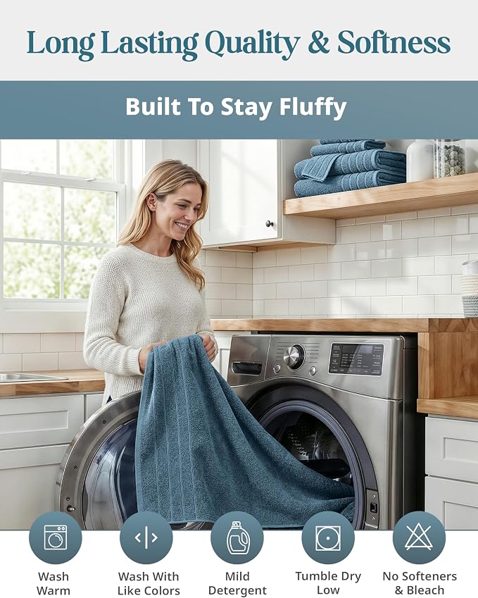 Casa Platino 100% Cotton 4 Pack Bath Towels (30"x60") - Ring Spun Mercerized Cotton Bathroom Towels Set - Quick Dry, Soft & Absorbent Large Bath Towels - Machine Wash in Cold Water - Steel Blue