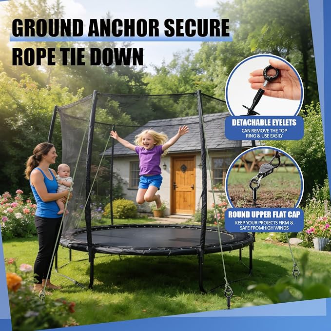Ground Anchors Heavy Duty, 15in Steel Spiral Ground Stakes Screw in, 4 Pack Easy Install for Hard Soil, Outdoor Ground Anchors for Shed, Tent, Swing Set, Canopy, Trampoline Frame, High Wind Security