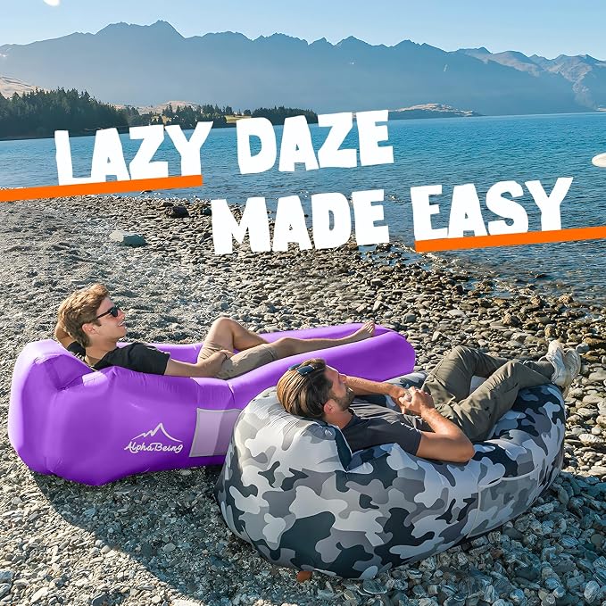 AlphaBeing Inflatable Lounger Beach Chair Accessories, Air Sofa Hammock Inflatable Couch for Camping Backyard Lakeside with Compression Sacks, Ideal Outdoor Gifts for Adults