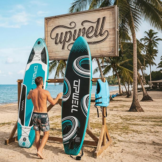 UPWELL 11’6”/11'2”/11'/10'8”/10'6”/10'2” Inflatable Stand Up Paddle Board with sup Accessories Including Backpack, Repairing Kits, Non-Slip Deck, Leash, 3 Fins, Paddle and Hand Pump
