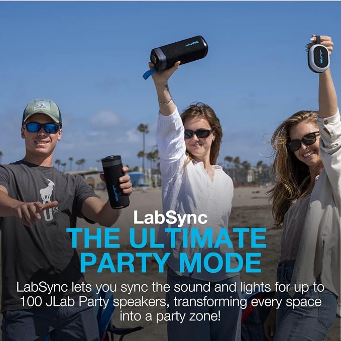 JLab, JBuds Party, Portable Bluetooth Speaker, Waterproof, RGB Lighting, Multi-Speaker Connect, Navy