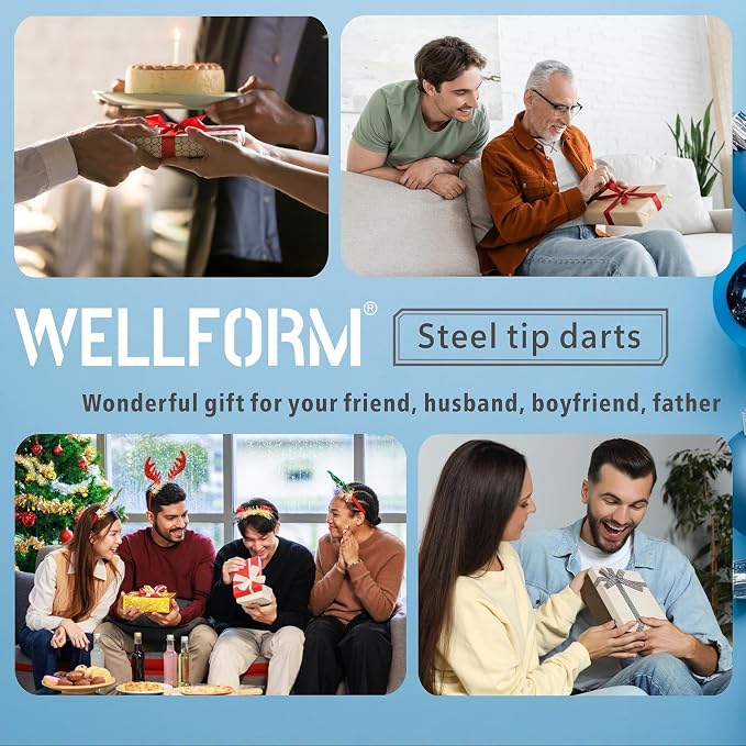 Darts Metal Tip Set, 12 Pack 22 Grams Steel Tip Darts Set-Professional Metal Darts for Dartboard, with Non-Slip Iron Barrel, Aluminum Shafts, Extra Flights, Dart Sharpener & Wrench, Gift Box
