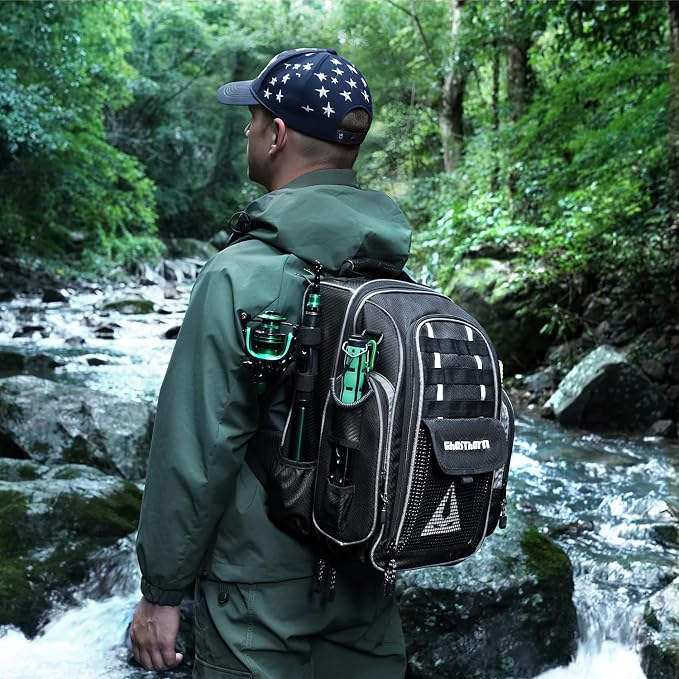 Ghosthorn Fishing Backpack 2 * 3700 Tackle Boxes 40L Waterproof Tackle Backpack with Rod Holders Large Outdoor Storage Tackle Bag for Fishing Men Women