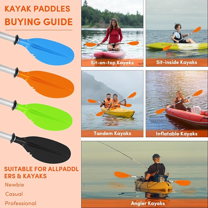 Kayak Paddle,88in 4 Pieces Boat Oars Kayak Paddles,Heavy Duty Aluminum Alloy Shaft Float Lightweight Detachable Adjustable Fishing Kayak Paddle for Adults with Paddle Leash(8 Color ,1Pack,2Pack)