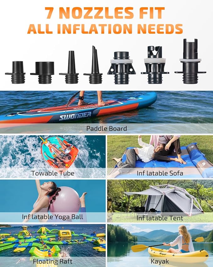 Swonder 20PSI High Pressure Digital Electric Air Pump for Stand Up Paddle Board | Kayak | Tent, SUP Inflator with Intelligent Dual Stage & Auto-Off, Two Colors