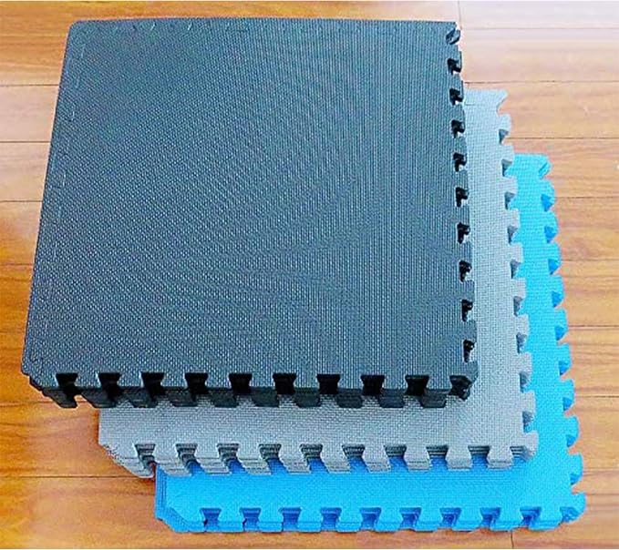 BalanceFrom Puzzle Exercise Mat 1" Thick, EVA Interlocking Foam Floor Tiles for Home Gym, Mat for Home Workout Equipment, Floor Padding for Kids, Blue, 24 in x 24 in x 1 in, 72 Sq Ft - 18 Tiles