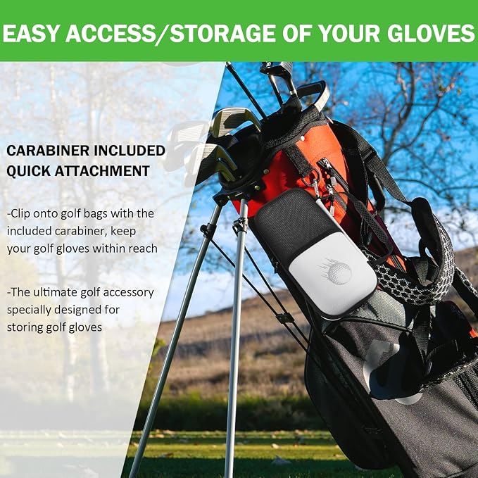 Golf Glove Holder Case with Glove Shaper - Protective Hard Shell Golf Accessories Case Bag with 2 Dividers Fits Balls, Tees, Markers - Ideal Gift