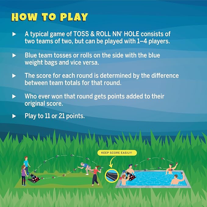 TOSS & ROLL NN' Hole - Portable Cornhole Game for Water or Land | for All Ages
