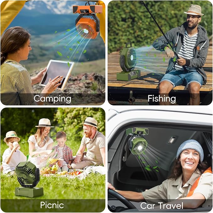 20000mAh Solar Camping Fan, Portable Rechargeable Battery & Solar Powered Fan with 7W Solar Panel, Remote Control, Auto Oscillating, LED Display, Light, Timer for Outdoor Camp, Beach, Travel Tent