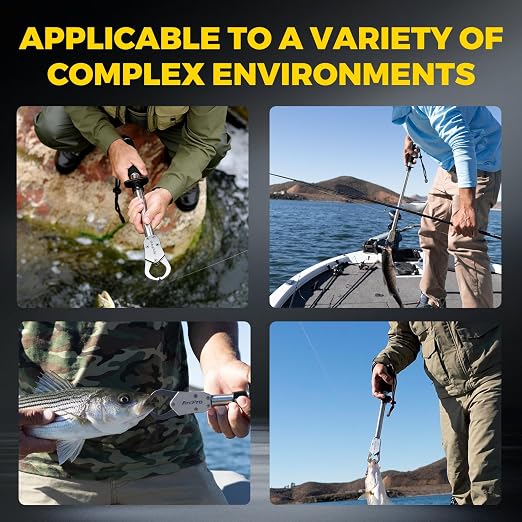 2-in-1 Fish Lip Gripper, 23.8" Stainless Steel Fish Gripper with Scale, 60lb Weighing Fish Grabber, 360° Non-Slip Swivel Handle, Tool for Saltwater & Freshwater