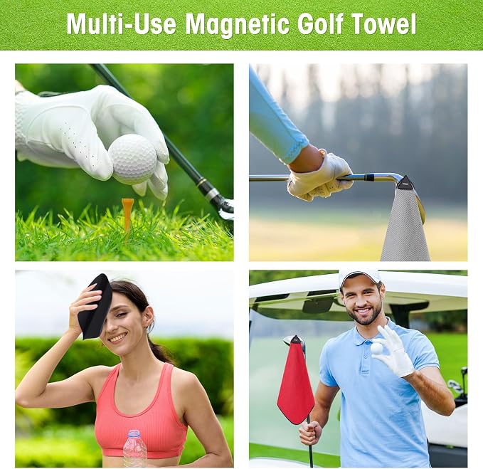 Batiyeer Magnetic Golf Towel Bulk 16" x 16" Microfiber Fabric Towels with Clip Waffle Absorbent Strength Magnet Golf Accessories Ball Cleaner for Carts Men