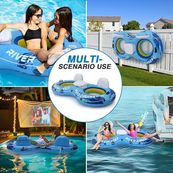 River Tubes for Floating Heavy Duty Inflatable Floating Lounger Premium River Water Rafts Pool Float with Cup Holder Above Lake for Adults