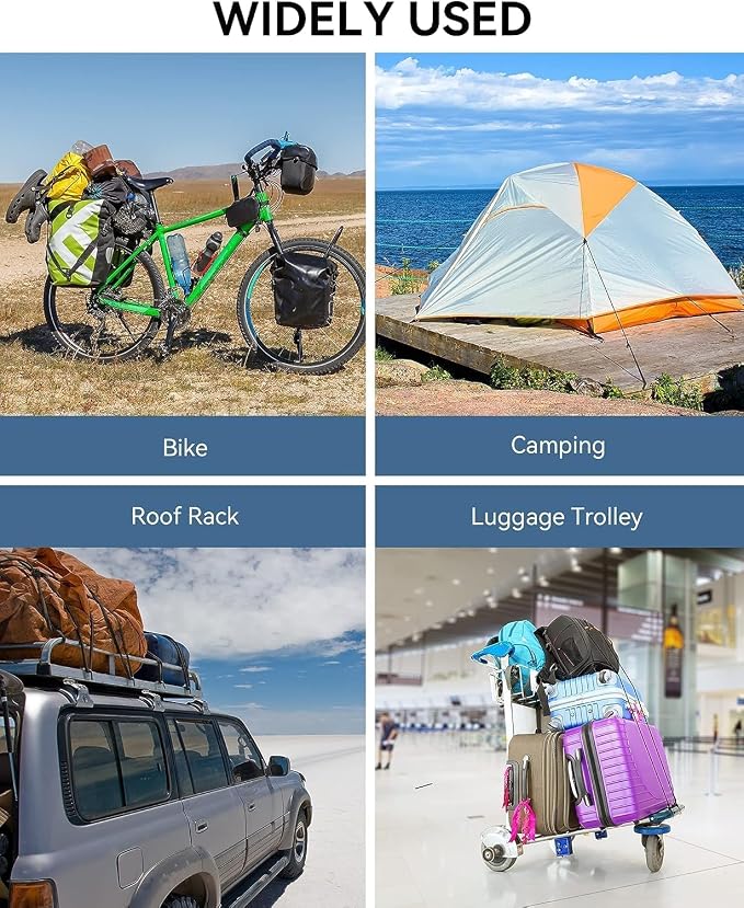 6 Pcs 48 Inch Flat Adjustable Bungee Cords with Hooks, 3X Faster to Adjust The Length, Lucky Straps Black Heavy Duty Bungee Straps for Cargo, Bike, Cart, Tent, Truck, Camping, Outdoor, etc
