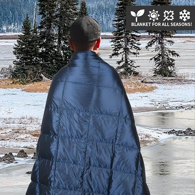 Down Camping Blanket - Lightweight, Packable, Warm & Puffy Outdoor Travel Quilt for Sleep, Hiking, Backpacking, Stadium, Festivals, Water-Resistant Sleeping Bag 55"x79"