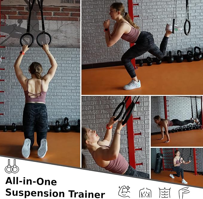 QUOLIX Gymnastic Rings with Adjustable Straps, Non-Slip Pull Up Rings with Straps, 1300lbs Exercise Rings with Straps for Home, Gymnastics Rings for Home Gym, Workout, Exercise, Training, Calisthenic