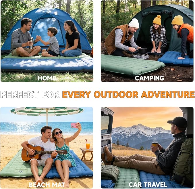 Camping Sleeping Pad, 6" Extra Thick Sleeping Mat with Pillow Built-in Foot Pump, 32.7" Extra Wide Inflatable Sleeping Pads Compact for Camping Backpacking Hiking Traveling Tent (Blue)