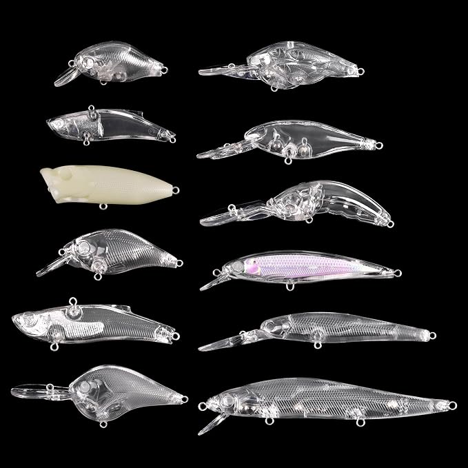Blank Fishing Lure Kit,Unpainted Popper Plug Lures DIY Crank Bait Set Fishing Pliers Treble Hooks 3D/4D Lure Eyes Bait Sticker Split Rings,Fish Tackle Accessories Kits