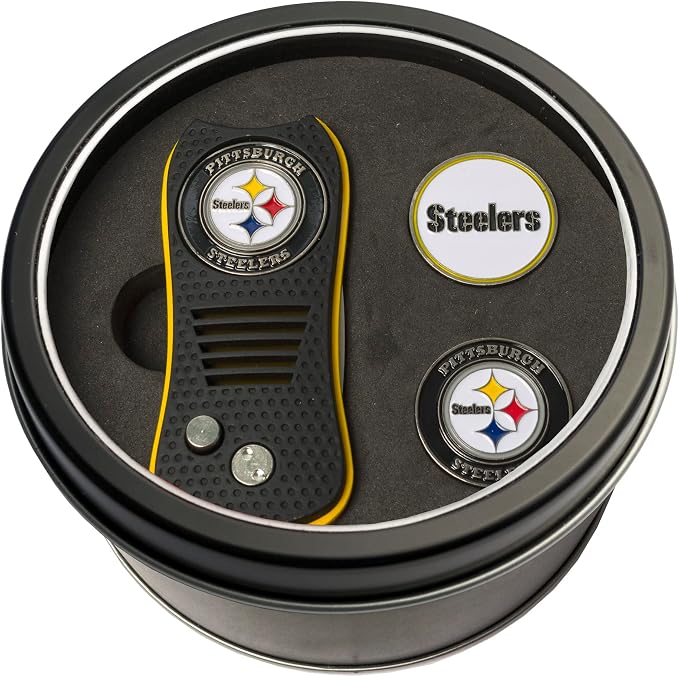 Team Golf NFL Gift Set Retractable Divot Tool with 3 Double-Sided Magnetic Ball Markers, Patented Single Prong Design, Causes Less Damage to Greens, Retractable Mechanism