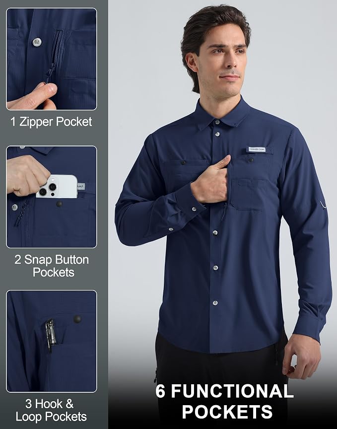 Pioneer Camp Men's Sun Protection Fishing Shirts UPF50+ Long Sleeve UV Quick Dry Cooling Shirts for Travel Camping Hiking