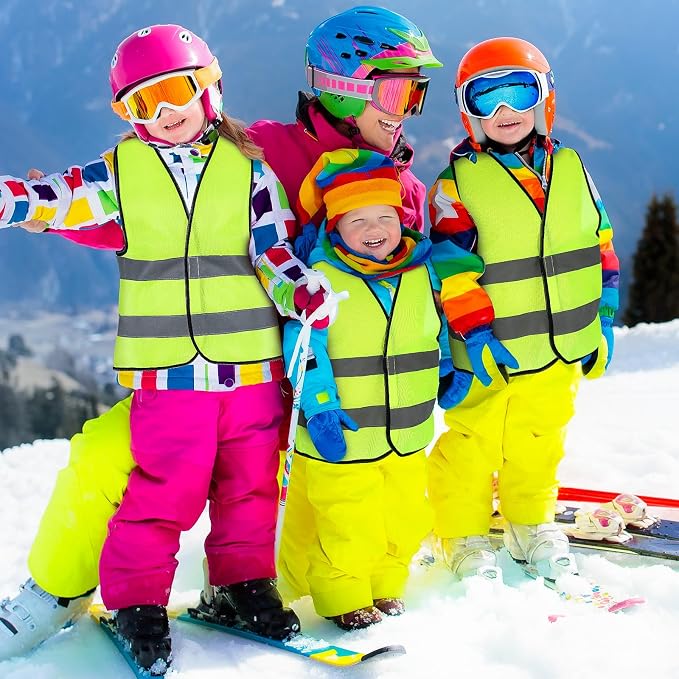 Zhanmai 30 Pcs Kids Safety Vest Bulk High Visibility Reflective Construction Vest with Strips Neon for Traffic Child Outdoor (Yellow)