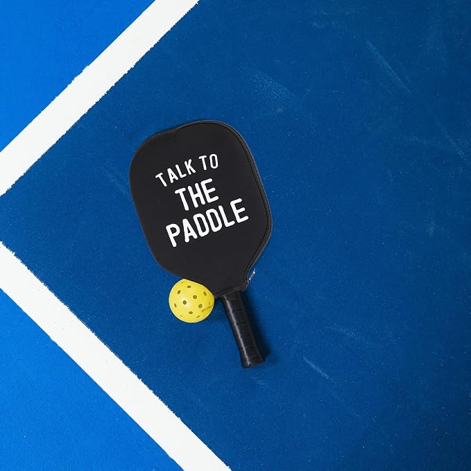 Needzo - Funny Pickleball Paddle Cover Set, Black Neoprene Racket Case, Gifts for Pickle Ball Players, 12 x 9 Inches (Pack of 2)