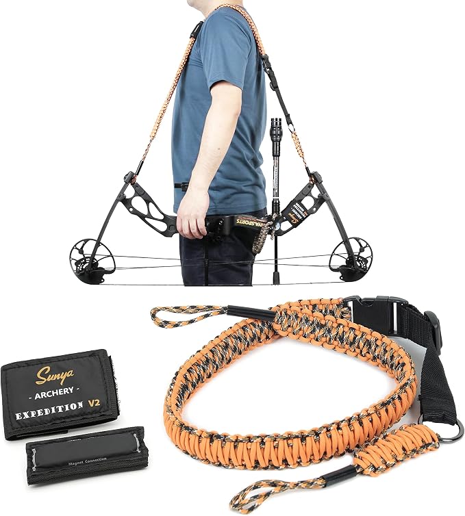 SUNYA Paracord Compound Bow Sling with V2 Upgraded Magnetic Connection System. Lightweight Hands Free Shoulder Carrying Sling for Bow Hunting, Field Archery and 3D