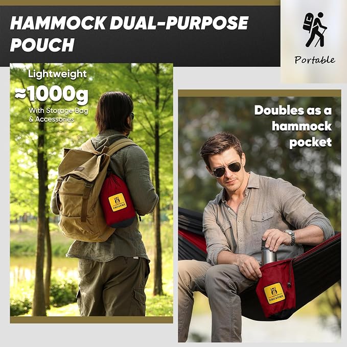 Camping Hammock with Mosquito Net, 500 lbs Portable Hammock with Tree Straps, 2-in-1 Double/Single Travel Hammock Tent for Outside/Indoor/Backpacking/Beach - Black & Red