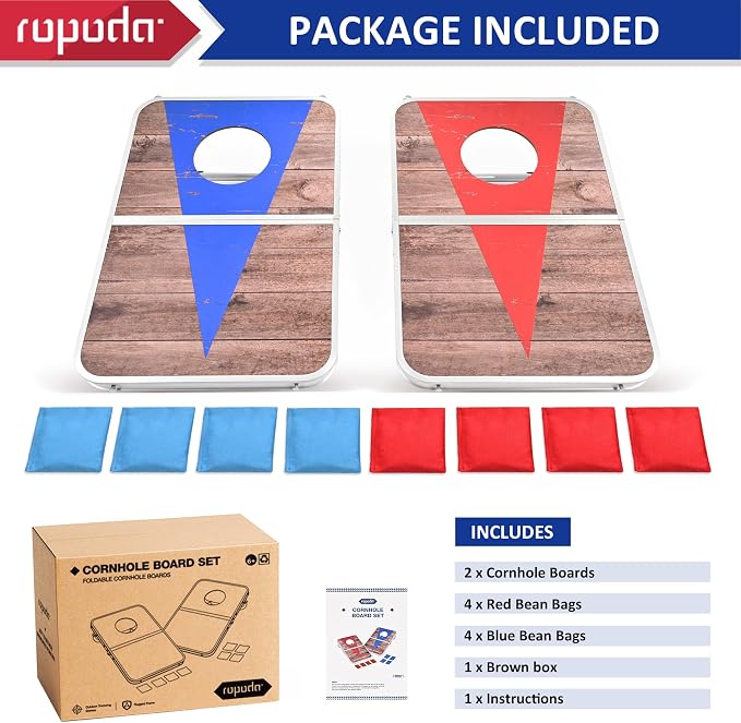 ROPODA Portable Cornhole Board Set,24x16 / 30×20in Corn Hole Games for Adults with 8 Bean Bags, Lightweight Aluminum Alloy Edging Cornhole Set for Outdoor Games, Beach and Tailgates