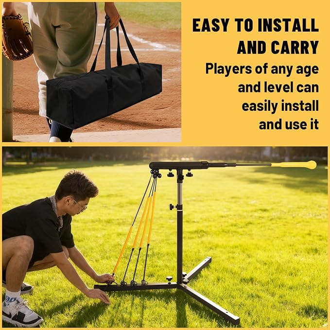 Baseball Softball Swing Trainer with 4 Power Bands, 31-43 In Adjustable Baseball Hitting Trainer with 3 Ground Nails, Carry Bag. Baseball Training Equipment Improve Power, Speed, Coordination