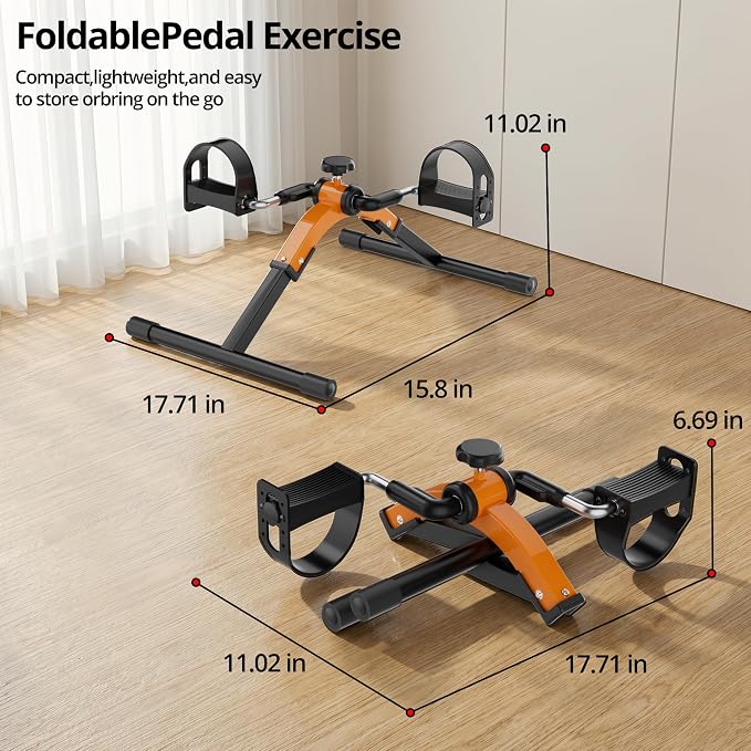 Folding Pedal Exerciser Mini Exercise Bike Under Desk Bike for Arms and Legs Workout, Portable Desk Bike Peddler Machine for Sedentary Officer & Seniors