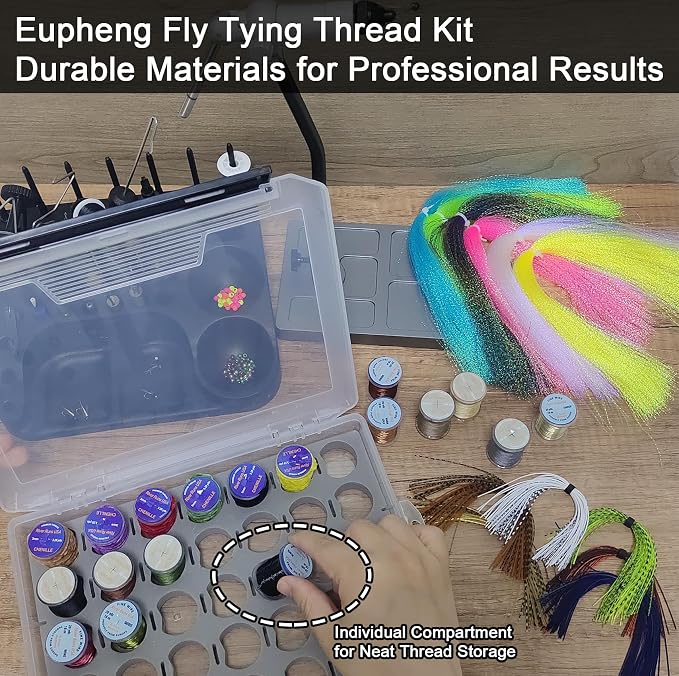 EUPHENG Fly Tying Material Kit for Beginners and Advanced Tiers – Complete System for Building Durable, Realistic Flies (PrimeTie FiberBox)