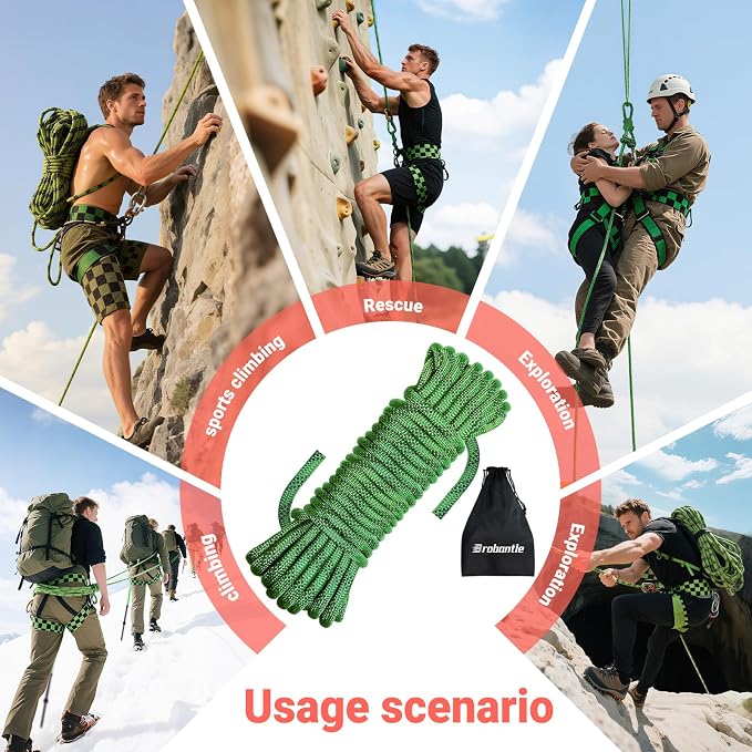 10.5mm Climbing Rope,32FT Static Rock Climbing Rope for Escape Rope Ice Climbing Equipment Fire Rescue Parachute