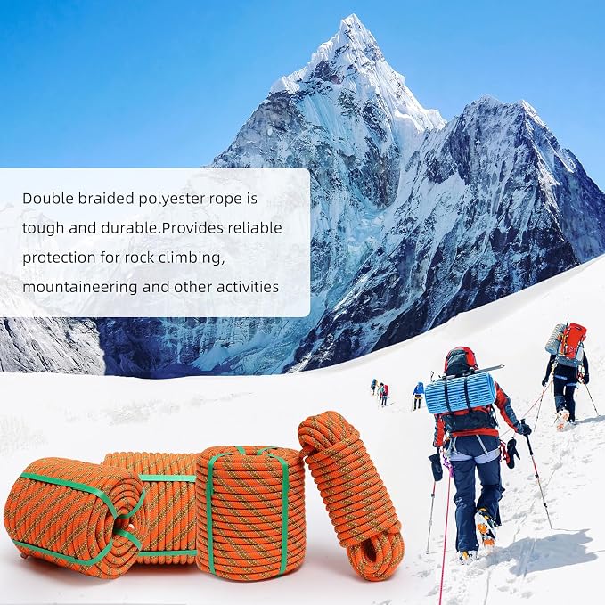 Climbing Rope, 1/2 Inch x 100 Feet Double Braided Arborist Rope Polyester for Outdoor, Climbing, Hiking, Swing, Tree Work, Halyard, Sailing etc(Orange)