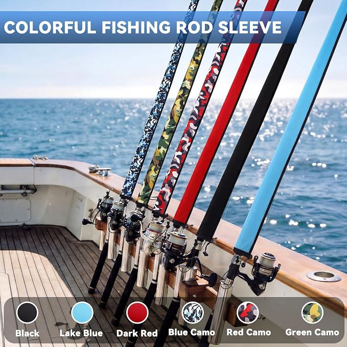 Outus Neoprene Fishing Rod Sleeves, 2.5MM Thick Tangle-Free Covers, Protective Sock for Spinning Casting Rods, Travel Storage