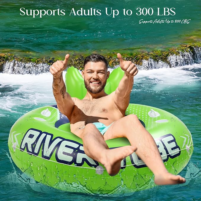 8 Pcs 53'' River Tubes for Floating Heavy Duty Inflatable River Floats for Adults Large Lake Tube Float with 2 Cup Holders & Comfortable Backrest Recreational Pool Water Rafts Holds 300lb