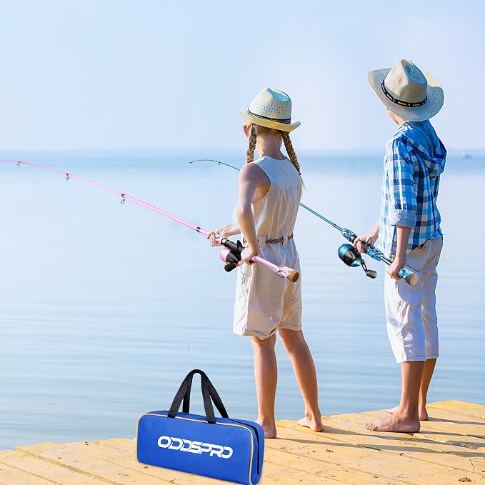 ODDSPRO Kids Fishing Pole - Portable Telescopic Kids Fishing Rod and Reel Combo Kit - with Spincast Fishing Reel Tackle Box for Girls, Youth