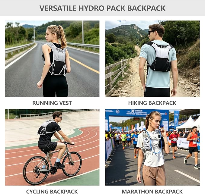 Running Vest for Women Men,Hydration Backpack with 2L Hydration Bladder,Lightweight Hydration Vest with Adjustable Straps&Pockets&Reflective Strip&Whistle,Water Backpack for Hiking Biking Marathon