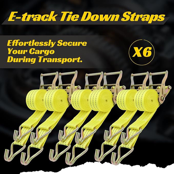 6 Pack 2" x 15' Heavy Duty Ratchet Straps - 4500LBS Break Strength - Tie Down Straps with J-Hooks for Trucks, Trailers, Motorcycles, and Cargo(Yellow)