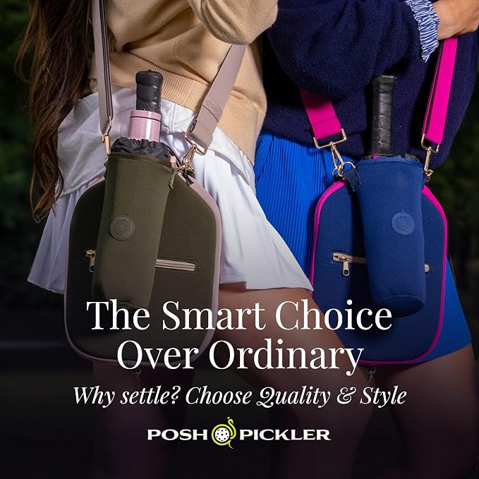 Posh Pickler Clip-On Expandable Neoprene Pouch with Zipper, Weather-Resistant Design, Secure Storage for Keys, Card, Compatible with Crossbody Paddle Cover & Strap, pickleball gifts 7.7" L x 5" W