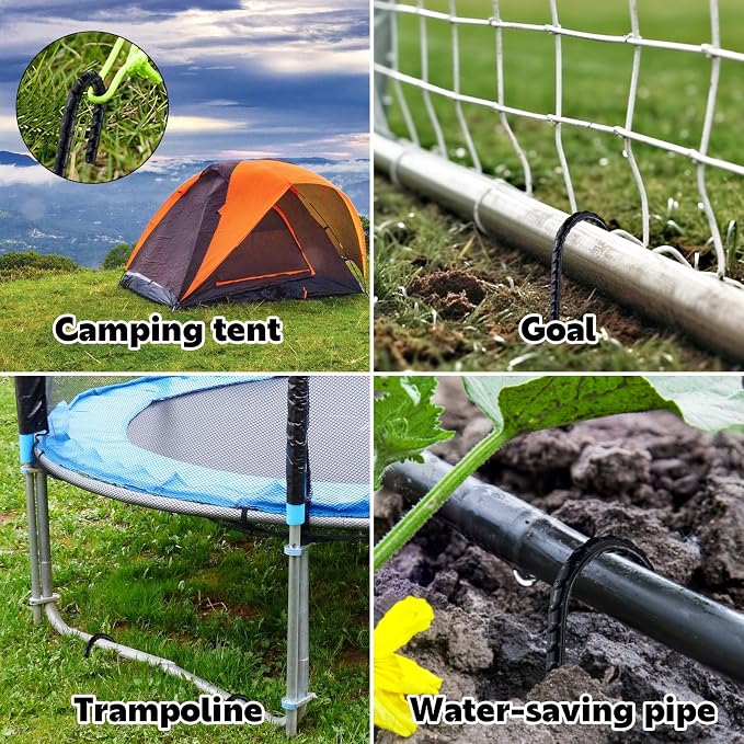 12 Inch J-Hook Rebar Stakes, HeavyDuty Anti-Rust Ground Anchors for Chainlink Fence, Garden Dog Fence, Sports nets, Camping Tent, Etc (20 Pack)