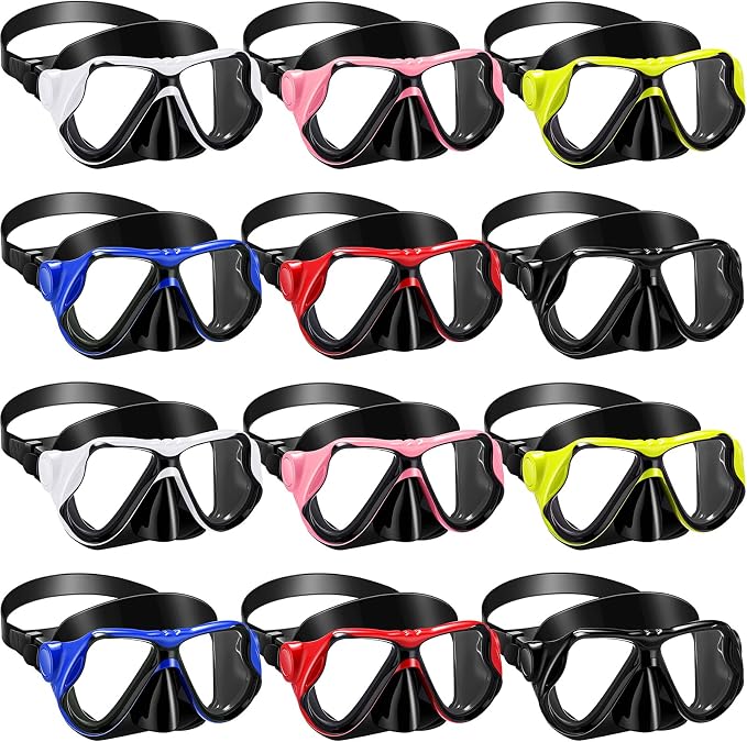 12 Pcs Snorkeling Goggles for Adults Scuba Diving Mask Anti Fog Dive Mask Snorkeling Gear for Men Women Panoramic Swimming Goggles with Nose Cover for Diving, Swimming