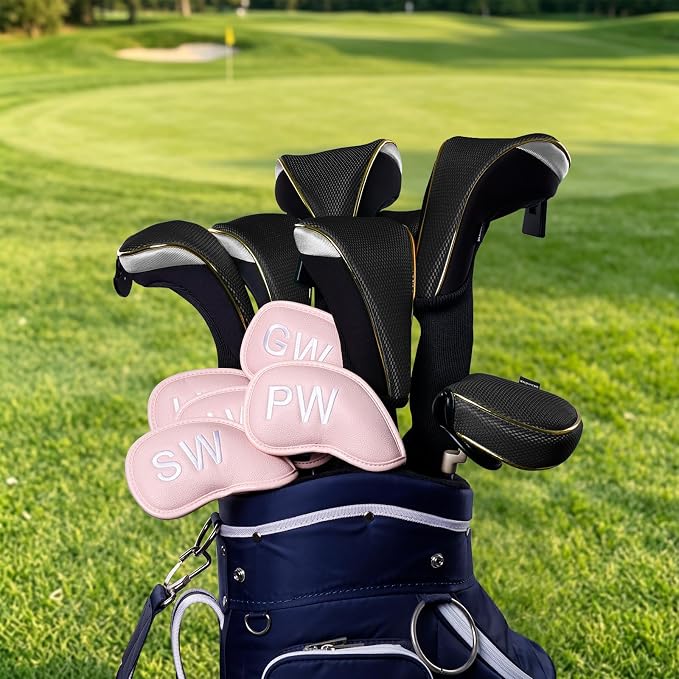 Andux 4Pcs/Set Long Neck Gold Golf Hybrids Club Head Covers with Dial No. Tag MT/HY15