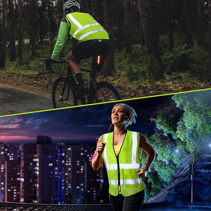 JaGely 6 Pack Reflective Safety Vests with Pockets, High Visibility Mesh Construction Vest for Men Women, Neon Yellow, Size L