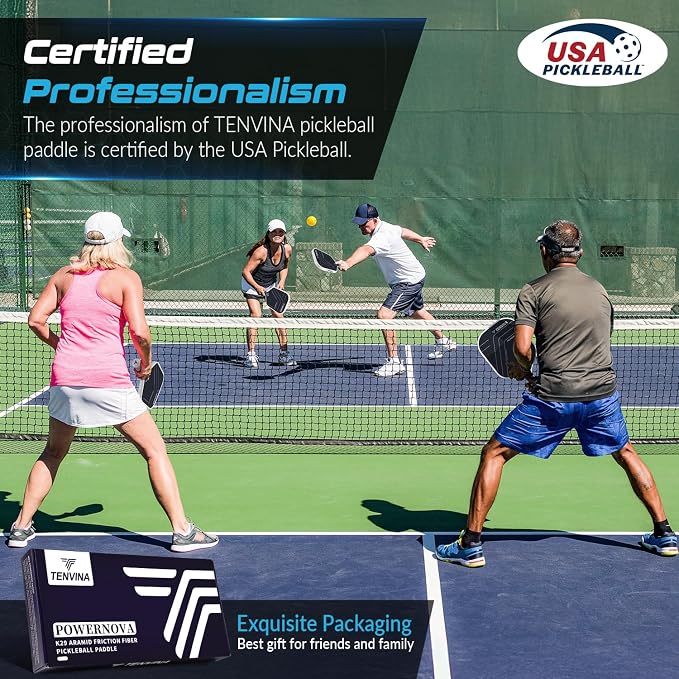 TENVINA Pickleball Paddles, Multi-Layer T700SC Textured Carbon Fiber Pickleball Paddle, Pickle Ball Paddle with Strong Spin & Power Surface, 4-Types of Shapes and Thicknesses, USAPA Approved